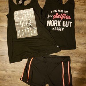 ATHLETIC WORKOUT LOT 2 TANKS AND PAIR SHORTS
